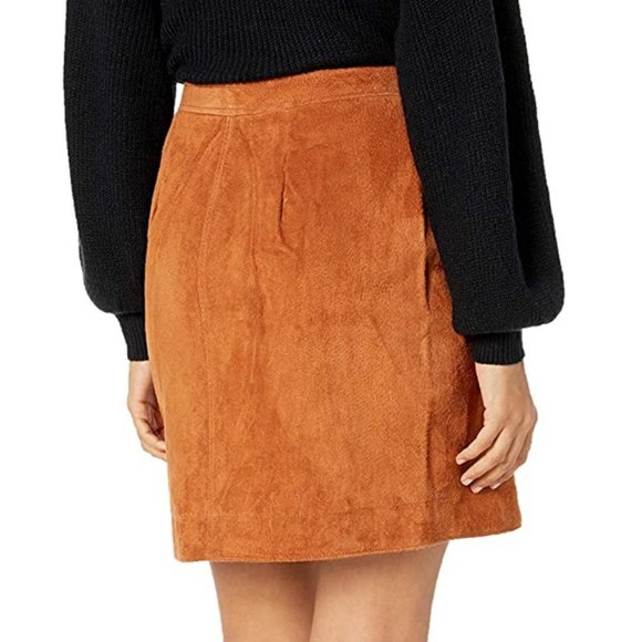NEW BlankNYC Real Genuine Suede Leather Wrap Mini Skirt Sweater Weather Camel 29 - Picture 3 of 7